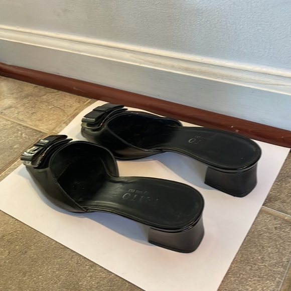 Vintage Ditto by Van Eli black leather open toe block heel mule sandals - Picture 3 of 4